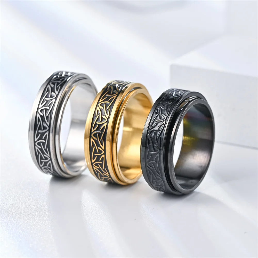 Viking Celtic Knot Rune Rings For Men Rotating Stainless Steel Anti Stress Anxiety Relief pinning Ring