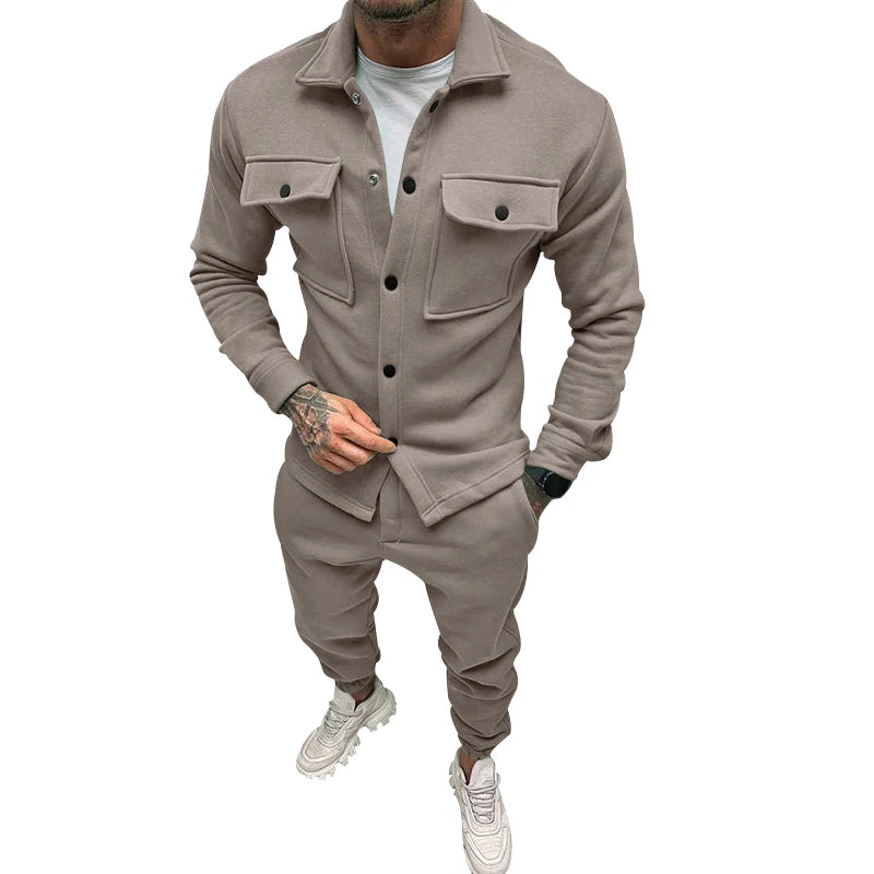 Men's casual  jacket and pants suit for fall/winter outdoor vacation American style men's fashion suede 2 piece set