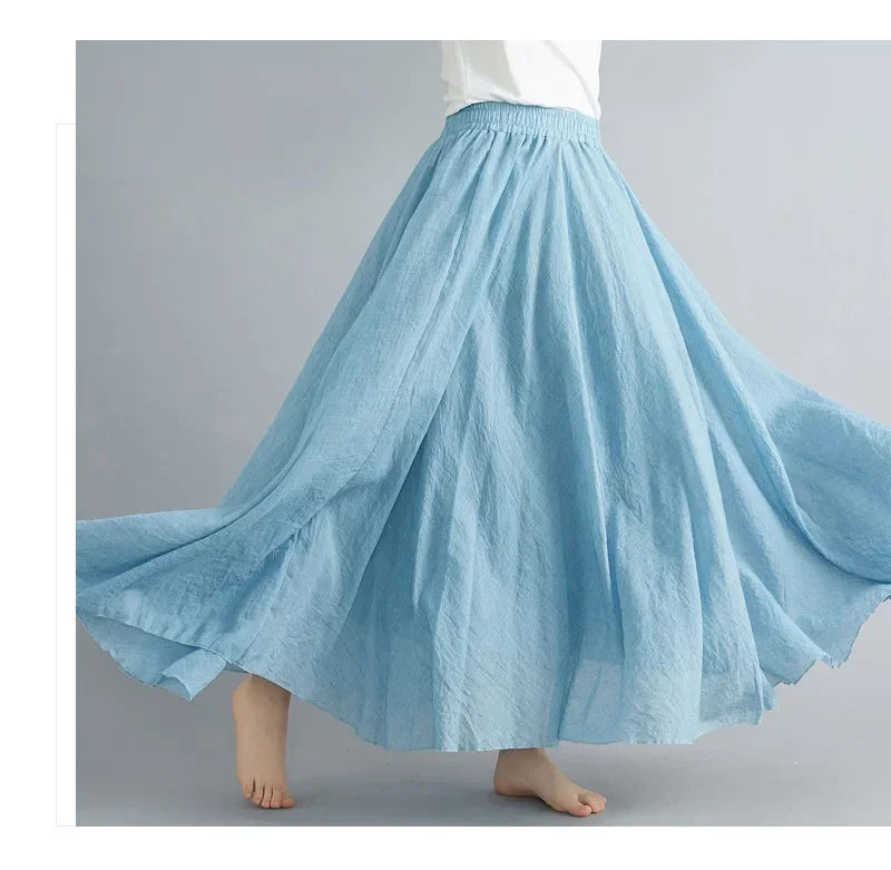 Cotton Linen Maxi  Casual Loose Long Skirt