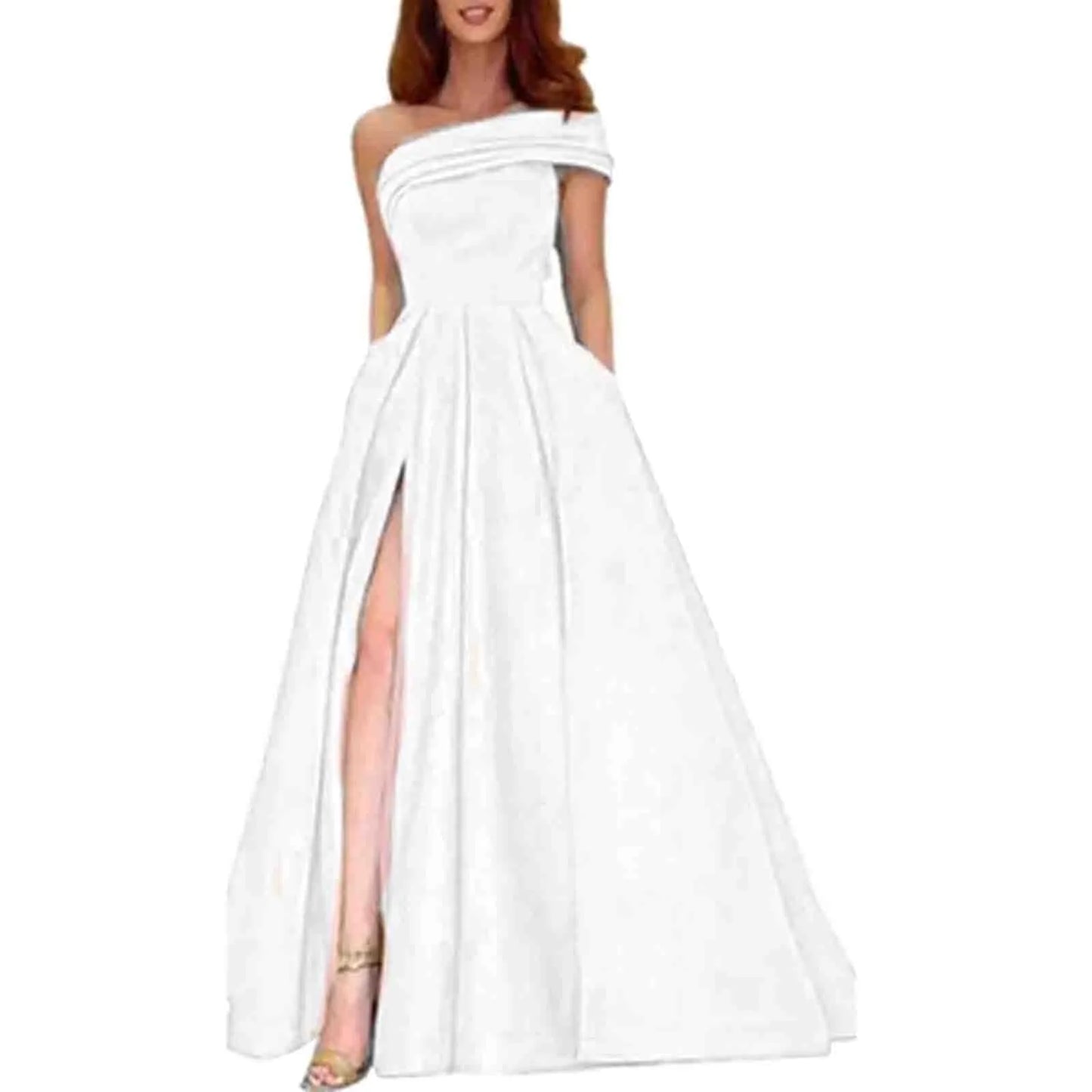 Sexy Strapless Satin Evening Dress for Women Luxury and Elegant One-shoulder Dress High Slits