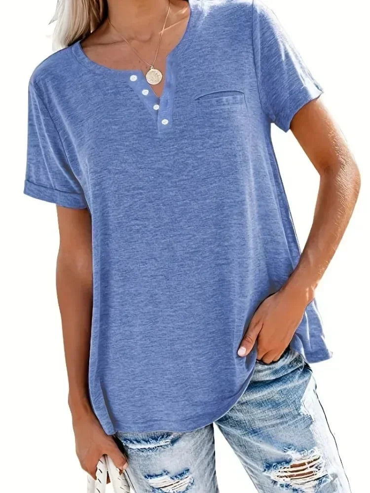 Plus Size 1XL-8XL Women's Loose Tops Ladies Casual V-neck Short Sleeve Pocket T-shirt Spring and Summer Style