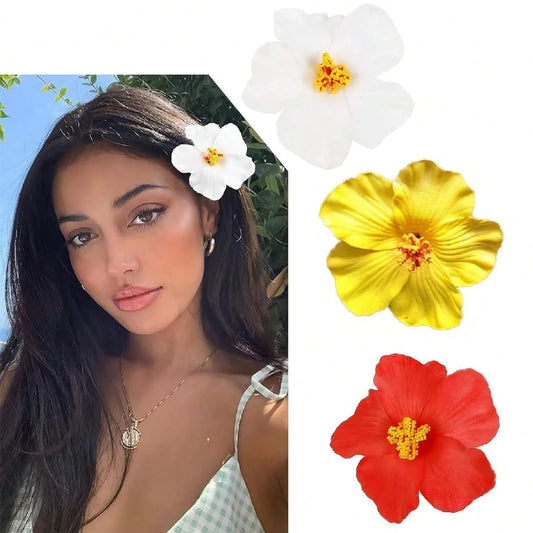Bohemian Style Hibiscus Flower Sweet Seaside Beach Resort Style Egg Flower Hair Clip For Women