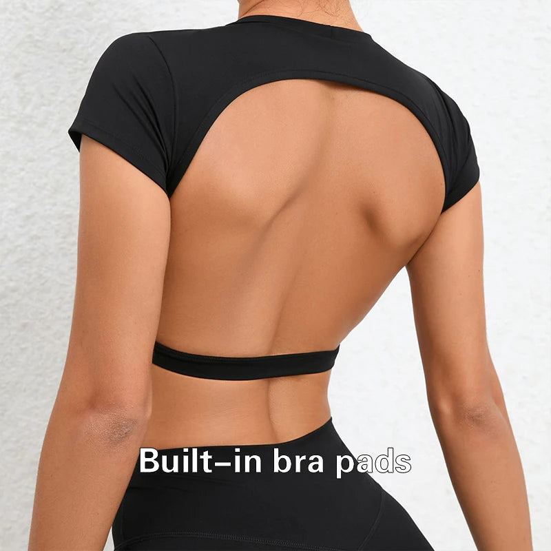 Sports Shirts Breathable Workout Tops Fitness Sportswear Female Backless Yoga Clothing Sport Crop Tops Women Gym Top
