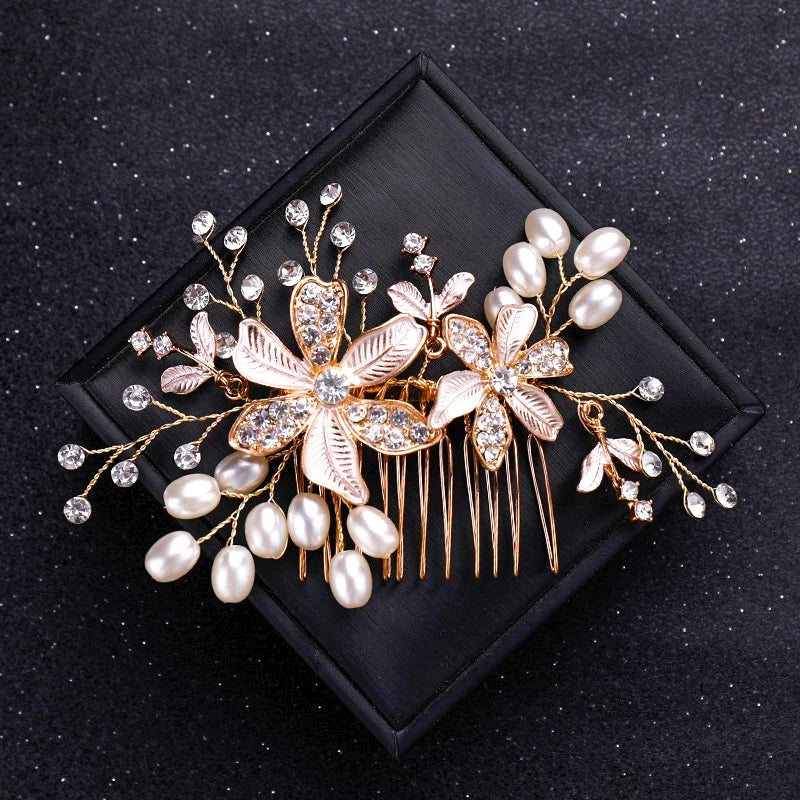 Gold Color Crystal Pearl Hair Comb Headband For Women Bride Party Bridal Wedding Hair Accessories Jewelry Comb Headband