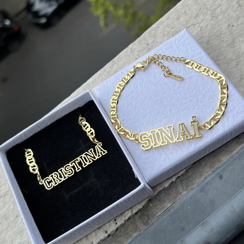 Custom Name Hollow Necklace Hip-Hop Gold Letter Bracelet With Flat Clip Chain