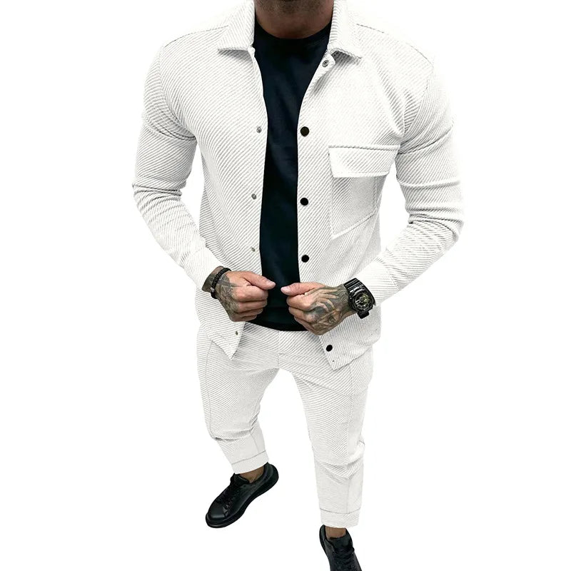 Amazon heavy twill jacket casual pants men's new solid color two-piece suit