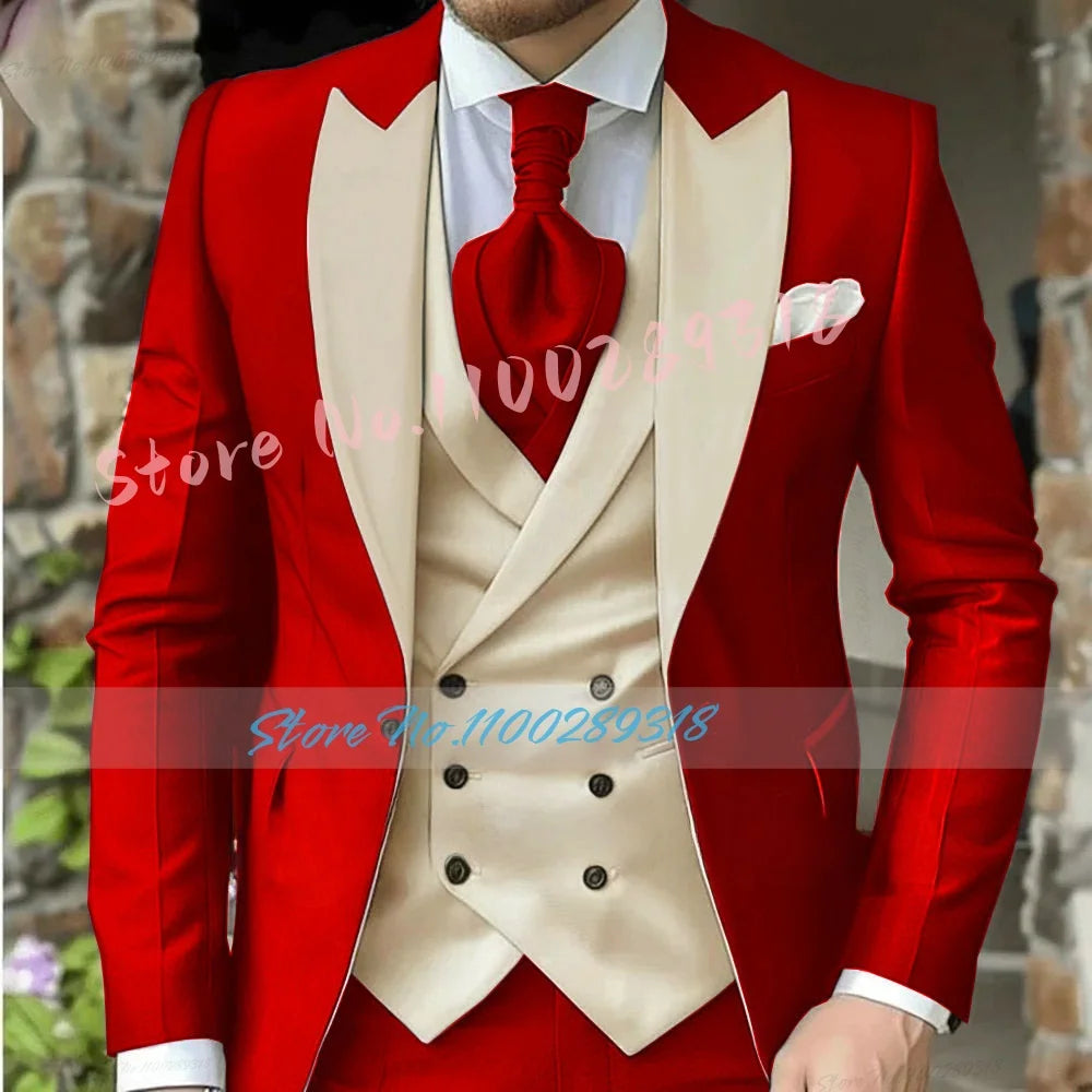 Classic Suits For Men Custom Made 3 Piece Jacket Vest Pants Set Formal Business Tuxedos