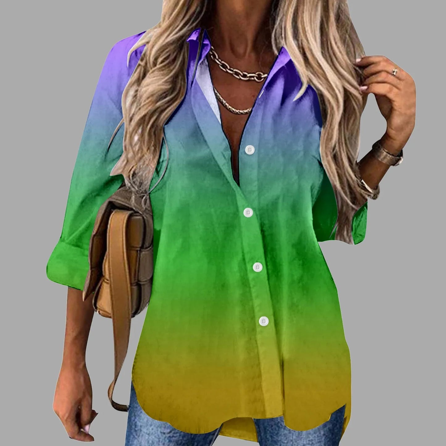 Mardi Gras Women V Neck Shirts Button Long Sleeve Carnival Print Tops Female Blouses Loose