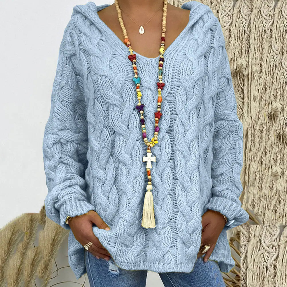 Women's Autumn Twist Knitted Sweater Casual Solid Hooded Pullovers Europe Style Jumpers Streetwear Women's Clothes