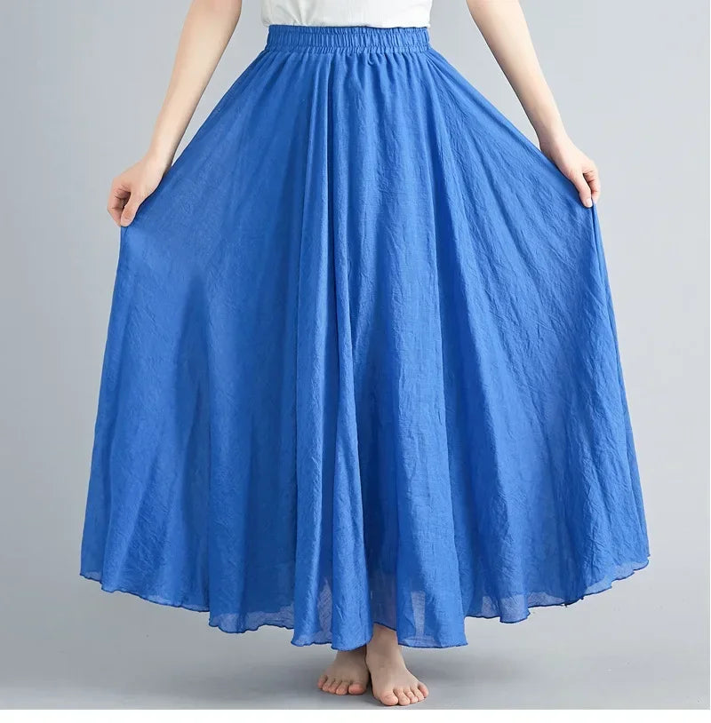 Cotton Linen Maxi  Casual Loose Long Skirt