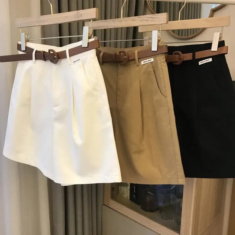 Wide Leg Shorts for Women Thin Cotton A Line Short Pants Office Classic Loose Casual Zipper Women‘s Shorts