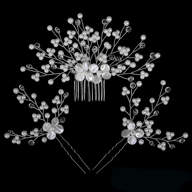 Luxury Pearls Flower Hair Comb Hair Pins Clips Set Cute Hair Fork Headpieces for Women Jewelry Gift Hair Accessory