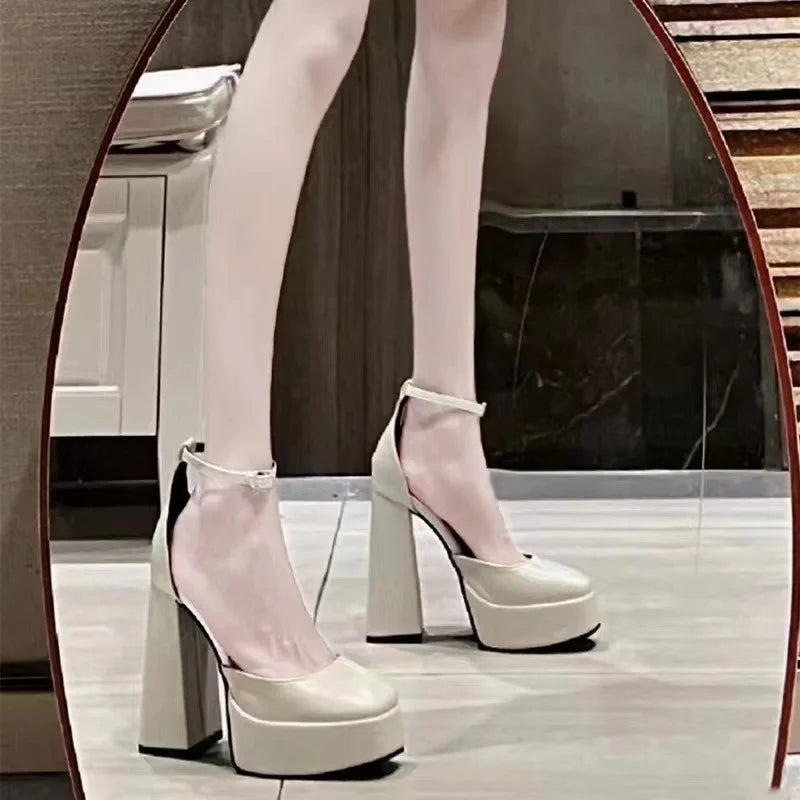 Super-high Heel Thick Heel Shoes Platform Sandals  Round Toe