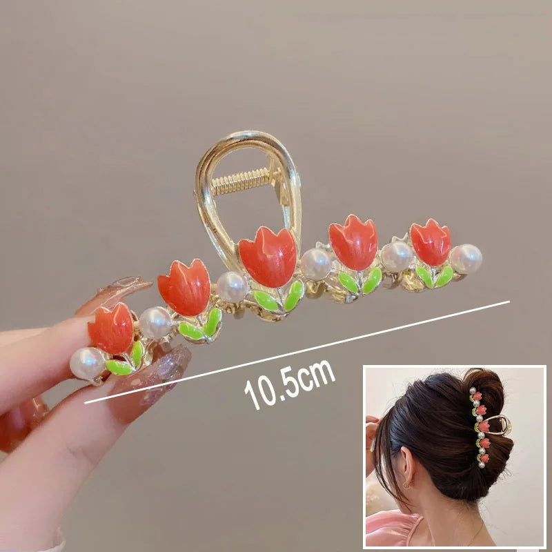 Flower Hair Claw Clip Ponytail Grab Hair Clips Shark Clip Woman Hairpins For Girl Hair Accessories Headdress