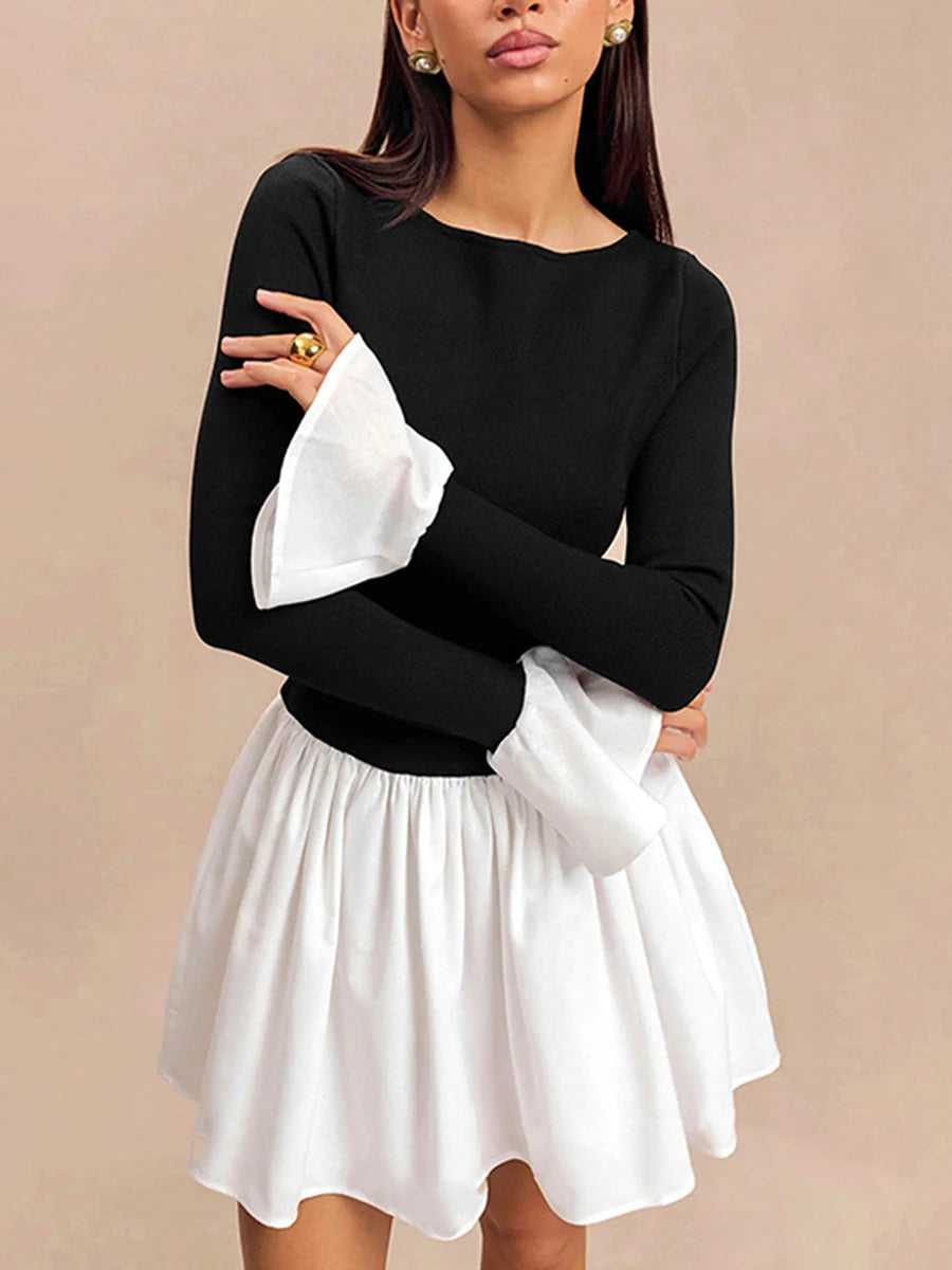 Mini Dress with Ruffle Sleeves and o-Neckline