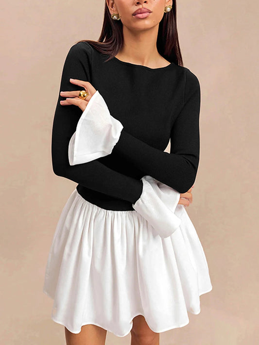 Mini Dress with Ruffle Sleeves and o-Neckline