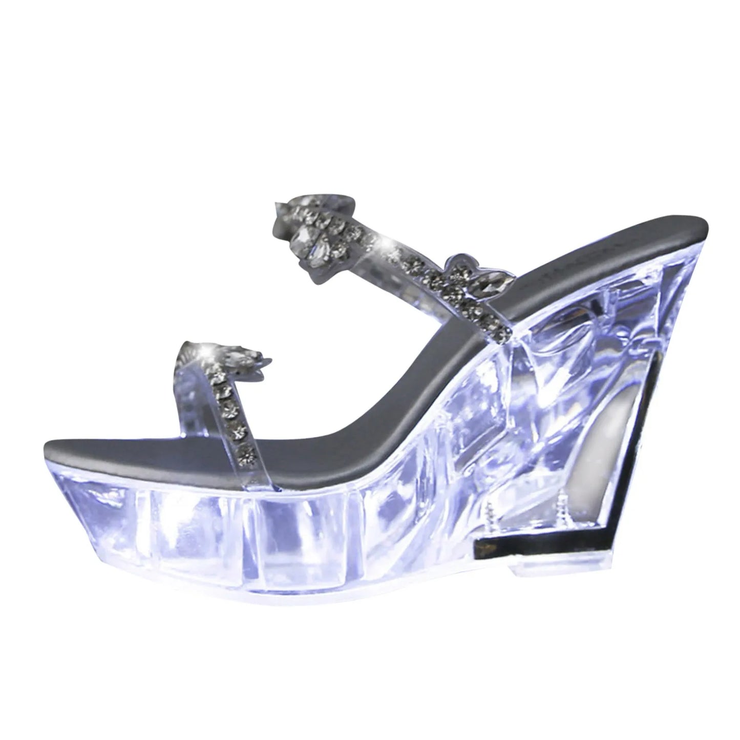 Light Up Glowing Shoes Woman LED Luminous Clear Sandals Summer Petal Platform High Heel Transparent Round Heels Shoes