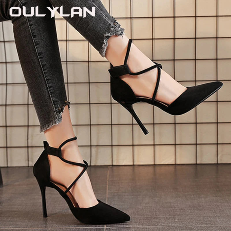 Four Seasons  Suede High Heels  Pointed Stiletto Fashion
