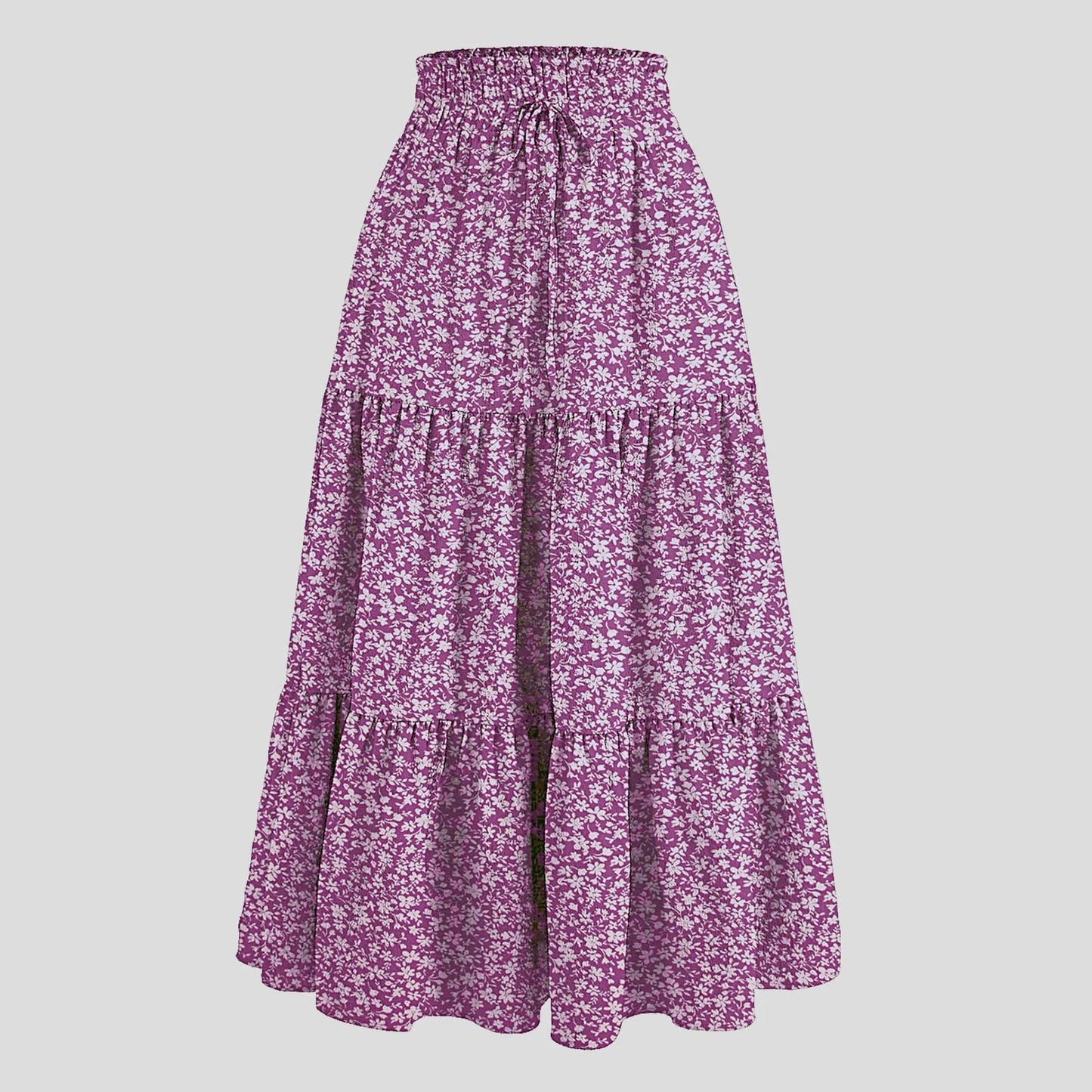 Women's Boho Vintage Floral Print Maxi Skirt Elastic High Waist Pleated Flowy A Line Long Skirts