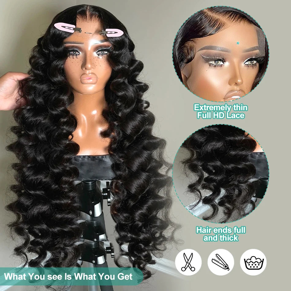 HD 13X6 Curly 220% Loose Nature Wave Lace Front Human Hair Wigs Transparent 30 34 Inch 13x4 Deep Water Wave Lace Frontal Wig