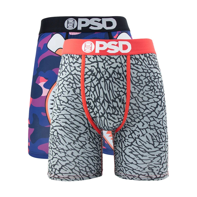OZPSD 2Pcs Men Boxer Briefs Breathable Mens Underpants Men's Panties Plus Size L-2XL Print Mens Swimming Underwear Sexy Boxers