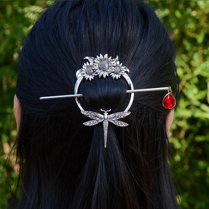 Woodland Goddess Crescent Moon Dragonfly Hair stick Fairy Moon Dragonfly Insect Hair Barrette Hairclip For women