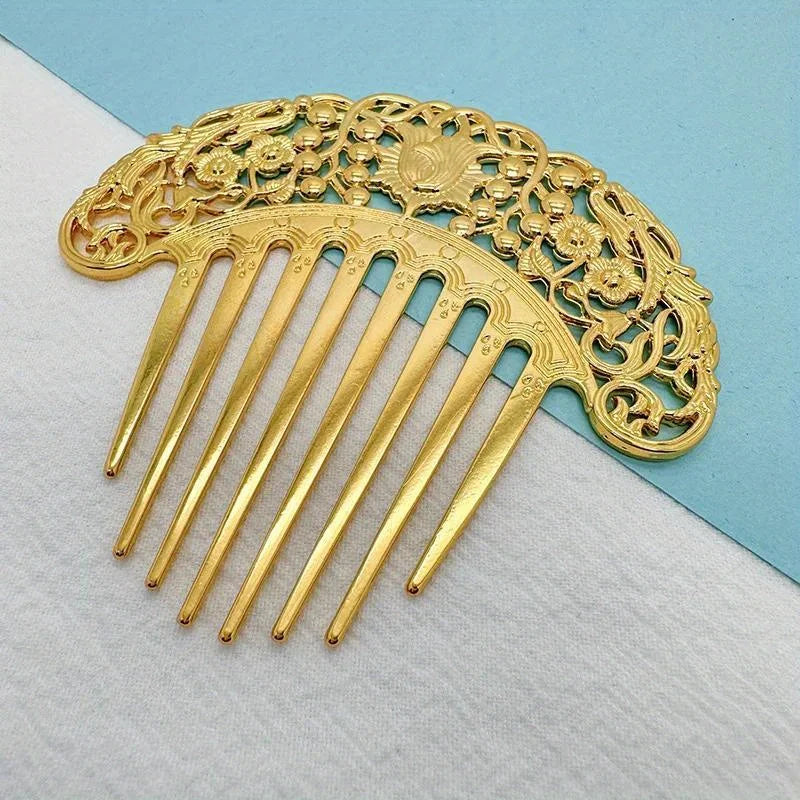 Hairpin Retro Hair Comb Dish Hairpin Hair Ornament Hollow Carved Comb Gold Ornament Metal Comb