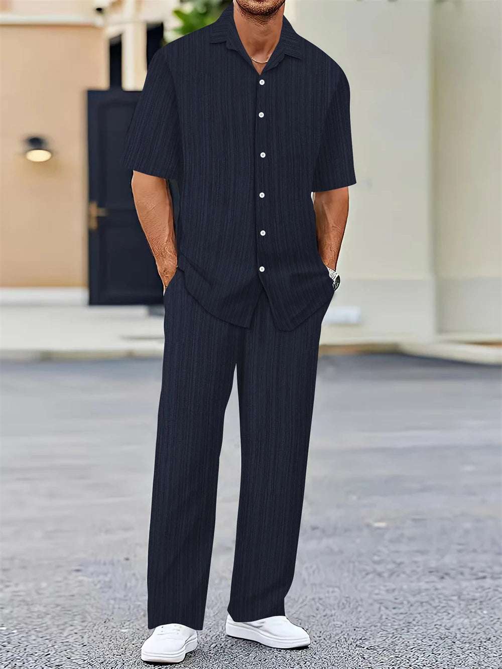 (Shirt+Pants) Summer Men Fashion Classic Shirt men Business Casual Shirts Men Set Of Clothes