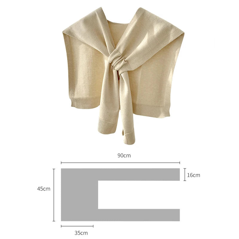 Neck Guard Scarf Solid Color Woman's Knitted Warm Shawl Winter Wool  Shoulders Fake Collar Cape Knotted Scarf