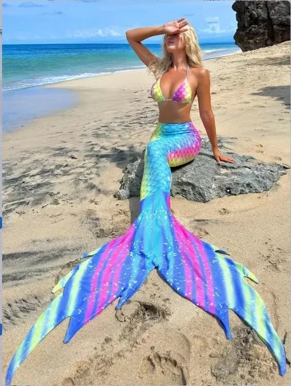 Mermaid Swimsuit 3-piece Beach Bikini Fishtail High Waist Bathing Suit Sexy Slim Triangle Suspender Backless Swimwear