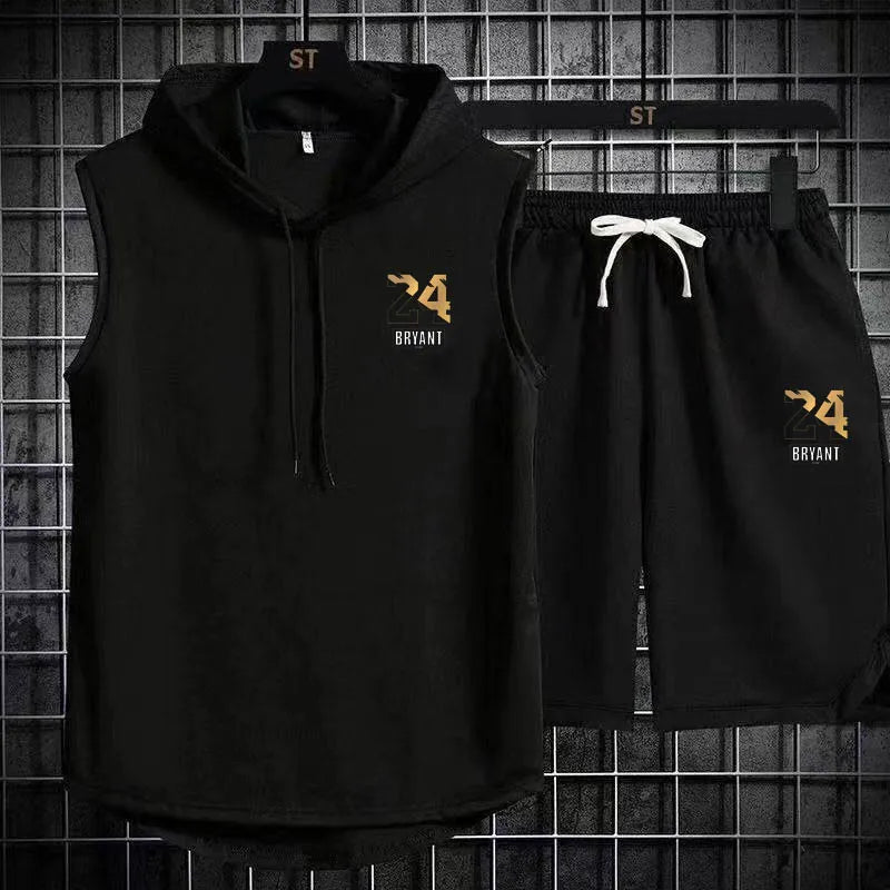 Men's Two Piece Set Casual Sleeveless T-Shirt and Shorts Set Men's Sports Suit Fashion Short Sleeve Tracksuit Hooded T-shirt suit