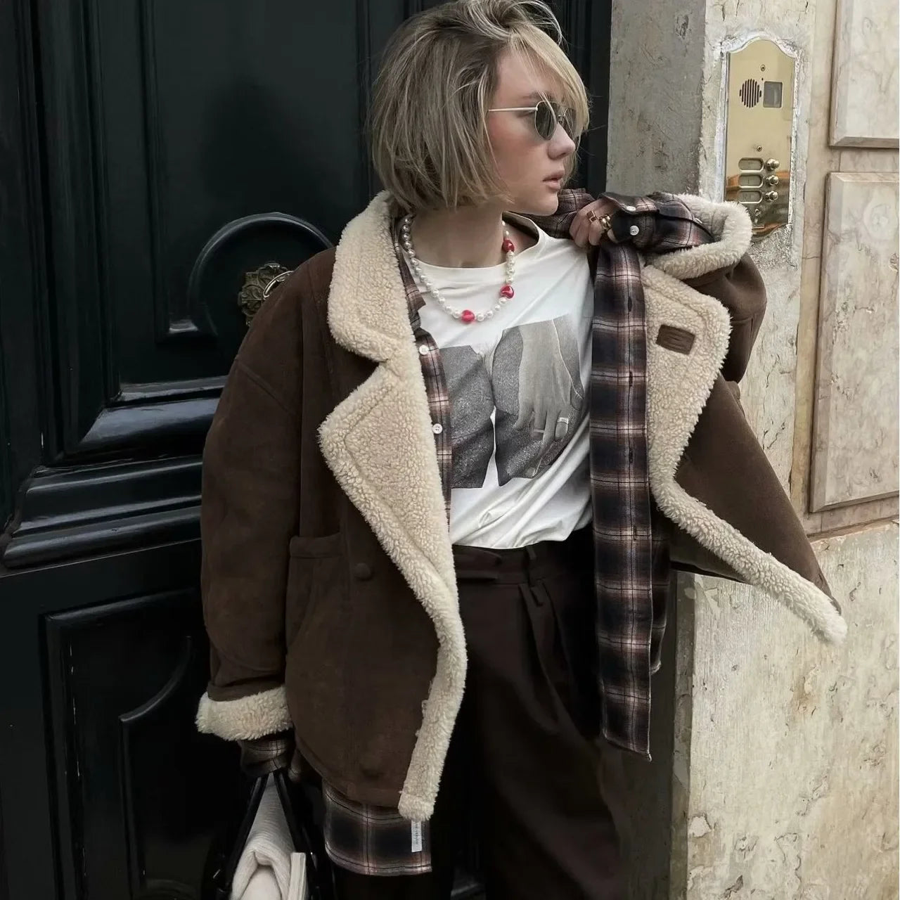 Oversize Loose Lamb Jacket  Fashion Winter Long Sleeve Button Fleece Coats