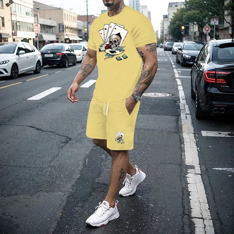 Summer Men's Set 3D Printing Series T-shirt + Shorts 2-piece Set Fashion Street Clothing Casual Slow Running Men's Sportswear