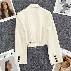 Cropped Blazers Woman Trend All-match Notched Collar Crop Jacket Women Chic Single Button Suit Coat