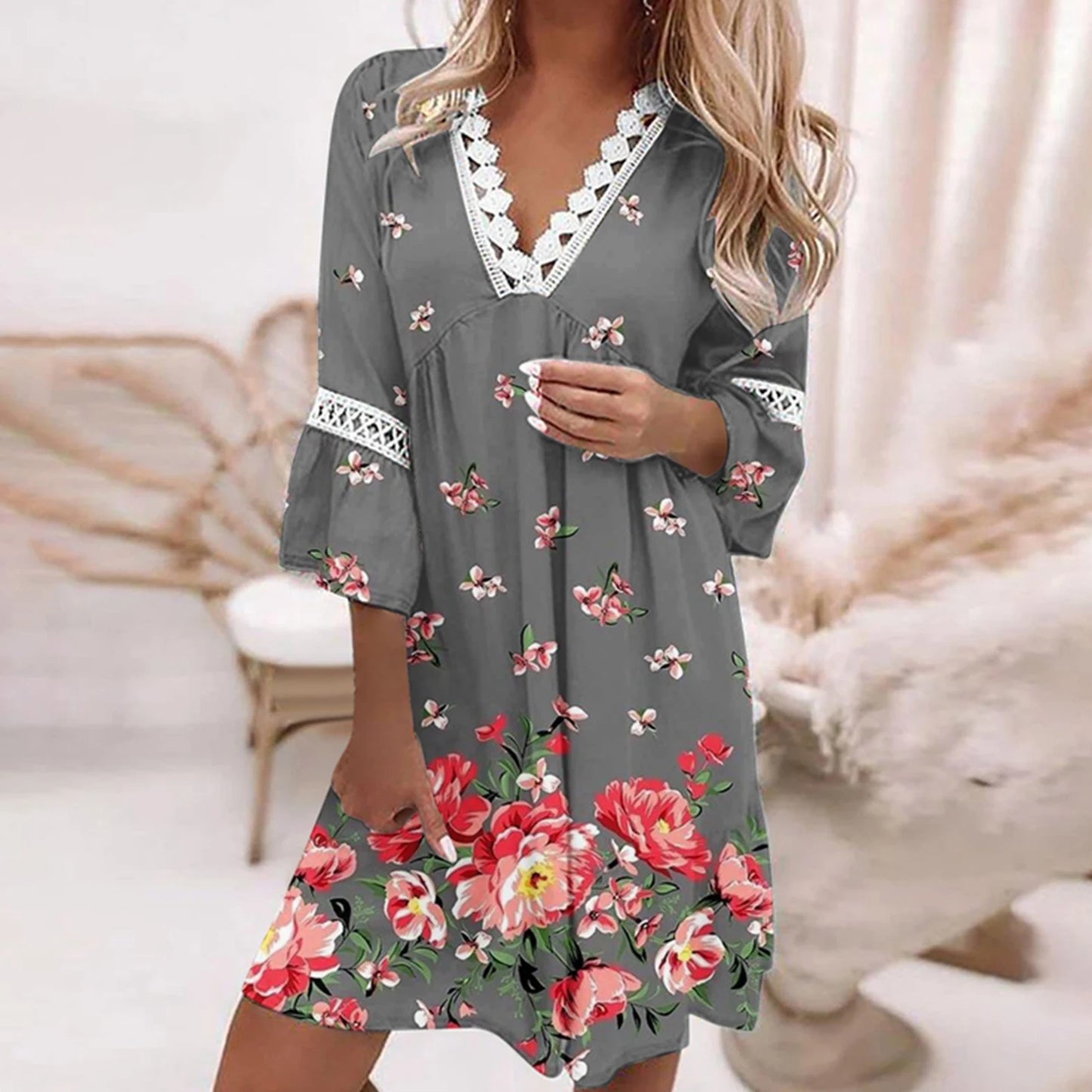Bohemian Style Dress Soft Comfortable Deep V Dress