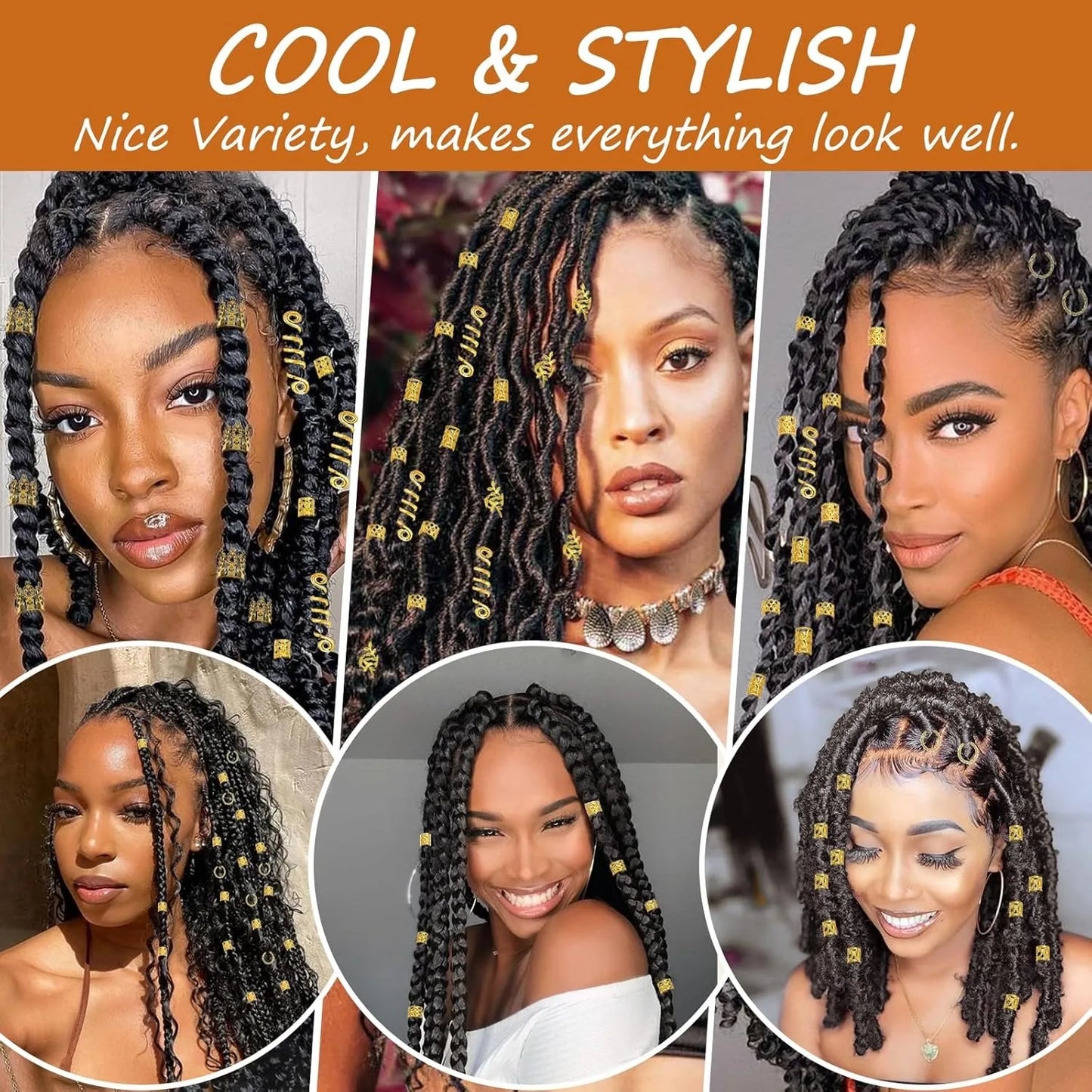 220pcs Dreadlock Hair Rings Adjustable Cuffs Clip Hair Braids Bead Hairpin hair accessories Headwear for women