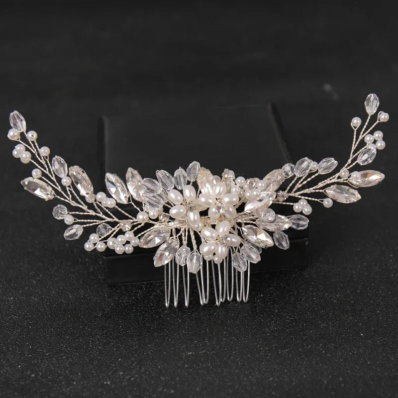 Crystal Rhinestone Flower Pearl Hair Comb Bridal Headband Hairpin Party Wedding Bridal Hair Accessories Jewelry
