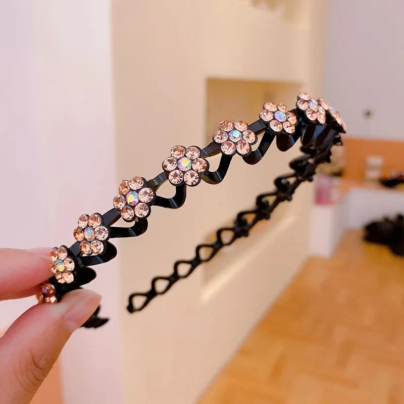 Non-slip Rhinestone Headbands Solid Wave Hairbands for Women Bezel Fashion Hair Hoop Ladies Boutique Hair Accessories