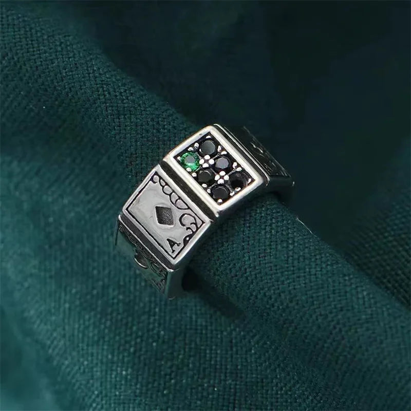 Vintage Lucky Poker Adjustable Open Rings For Women Men Playing Card Finger Stainless Steel Ring Fashion Party Jewelry