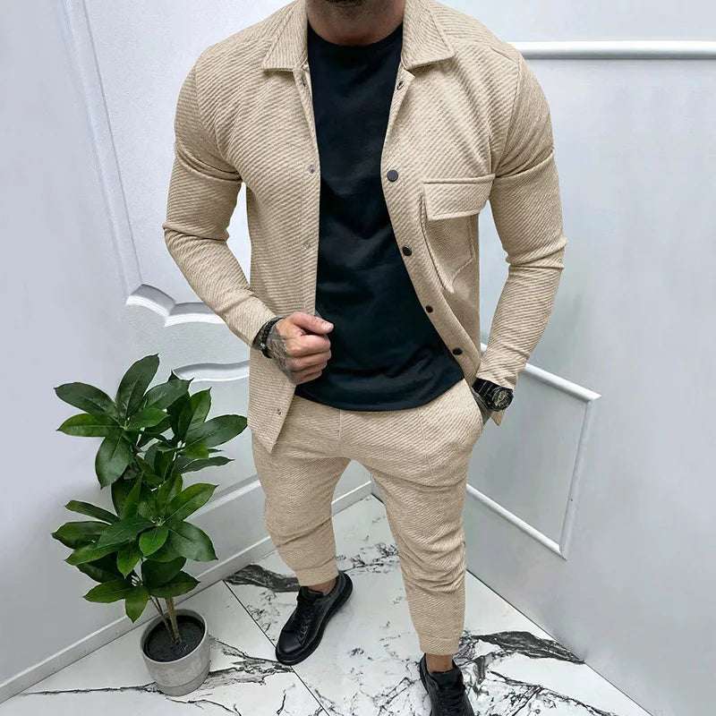 Amazon heavy twill jacket casual pants men's new solid color two-piece suit