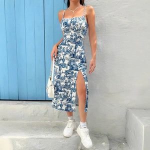 Long Dress Strapless Wrap Chest; High Slit Daisy Print Wrap around Skirt Maxi Dress