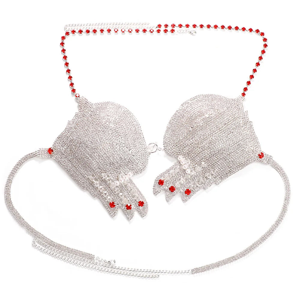 Palm Top Crystal Bikini Bra Lingerie Jewelry  Rhinestone Chest Body Chain