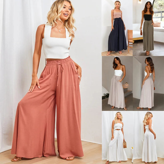 Summer Women's Wide  Leg Pants With Elastic Waistband Palazzo style pants