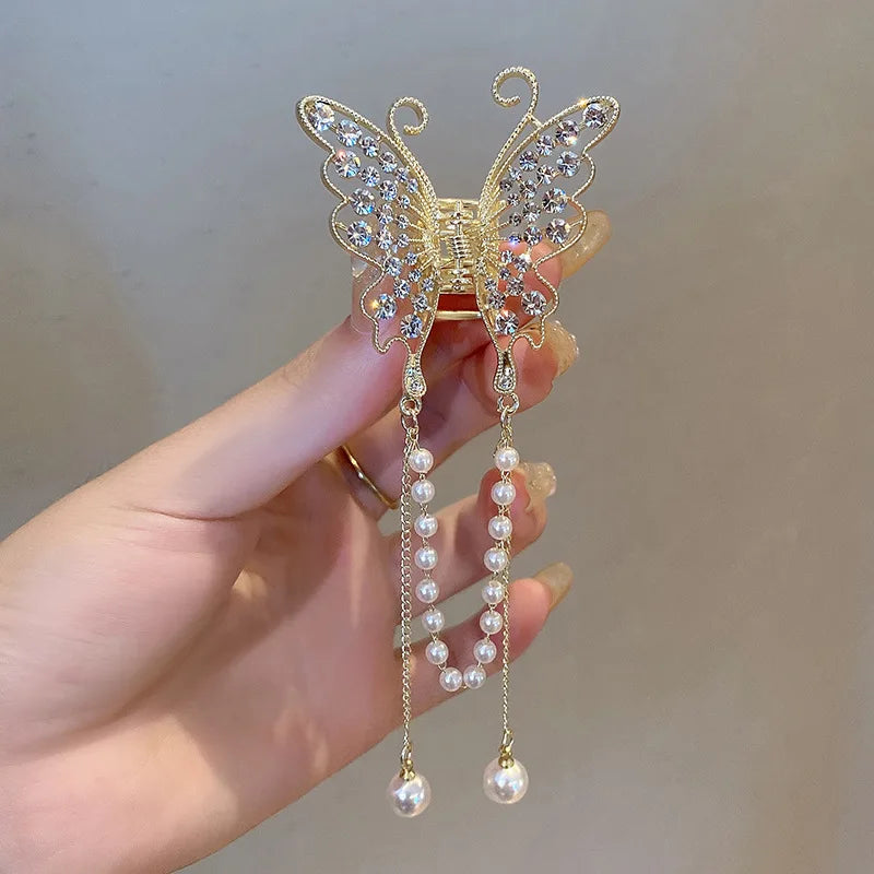 Hairpin Hair Accessories Women Simple Hair Claw Clip Butterfly Pearl Tassel Hair Clip