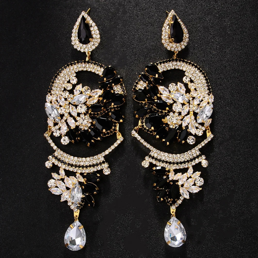 Exaggerated Pendent Oversized Heavy Industry Earrings  Black Crystal Earrings Water Drop