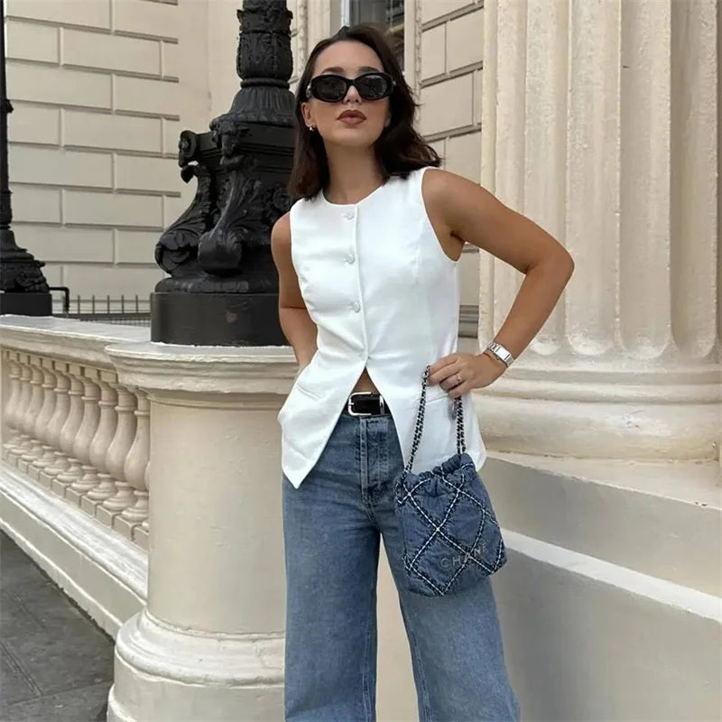 Sleeveless Vest Women Button Summer Vests for Women Jackets Vest Top Women Streetwear Women's Tailored Vest