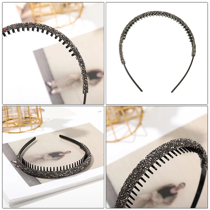 Luxury Non-slip Rhinestone Hair Hoops Bands Women Tooth Elastic Headbands For Women Shiny Hair Hoops Bezel Accessories