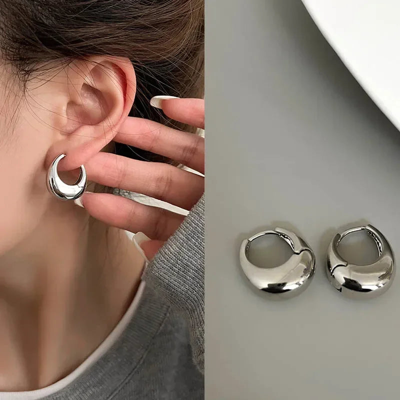 Stainless Steel Smooth Metal Chunky Hoop Earrings for Women Fashion Round Circle Hoops Statement Earrings