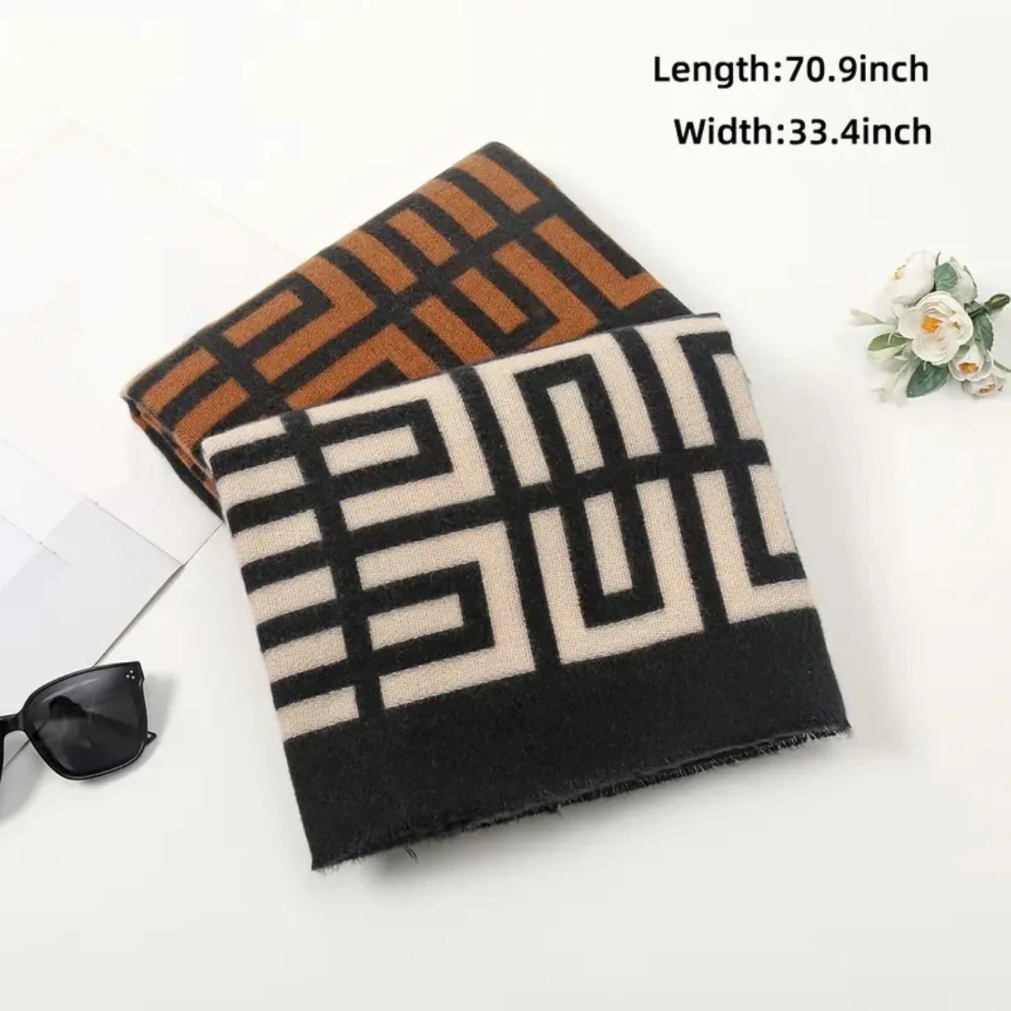 Stylish Winter Geometric Plaid Scarf  Thick Knit Warm Scarf for Ultimate Fashion and Comfort