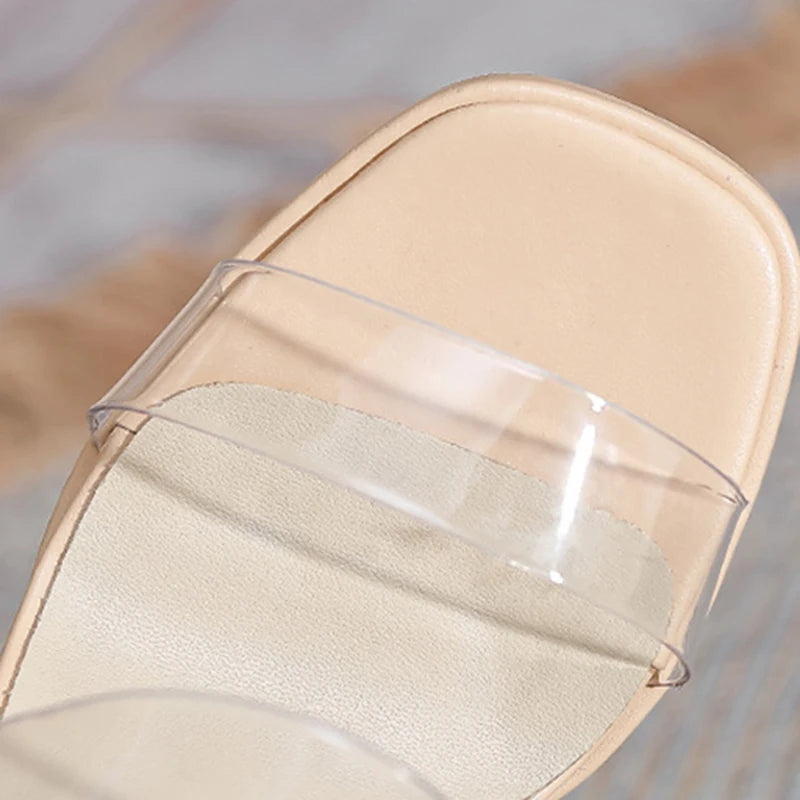 Summer Sexy Shoes Sheepskin Transparent High Heels Sandals for Outdoor Crystal Thick Heels